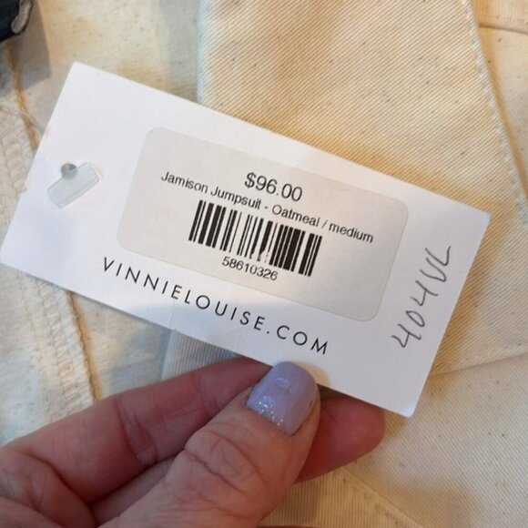 Vinnie Louise Jumpsuit Cotton Utility Suit Cream NWT Size Medium - Picture 10 of 10